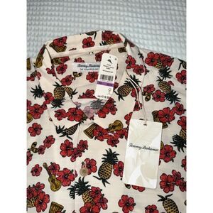 Tommy Bahama Button Down Shirt Men XXL Bleached Sand Veracruz Cat Ukulele Blooms
